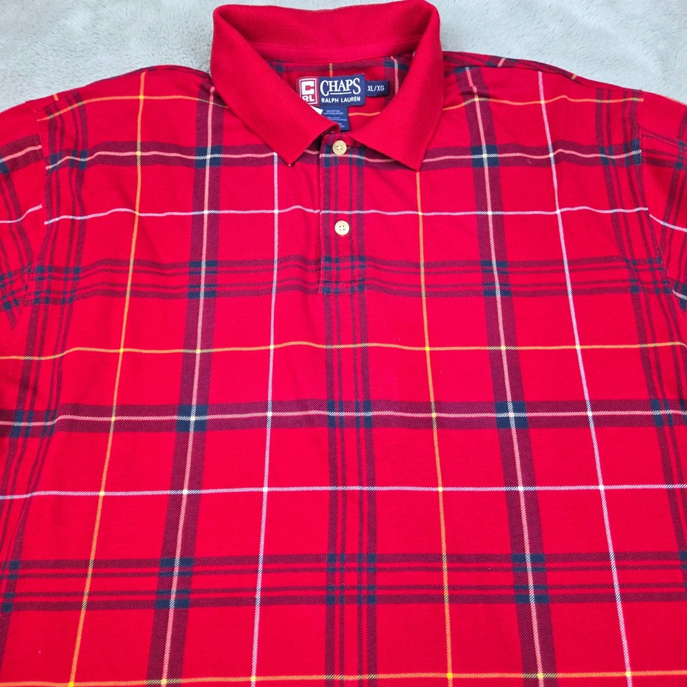 Chaps Ralph Lauren Polo Shirt Mens XL Plaid Short Sleeve Cotton Red 925203 600